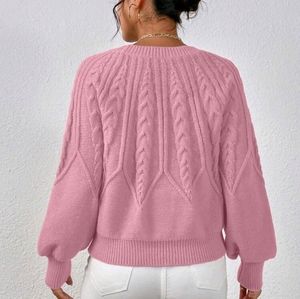 Pink Subtle Heather Knit Bishop Sleeve Sweater